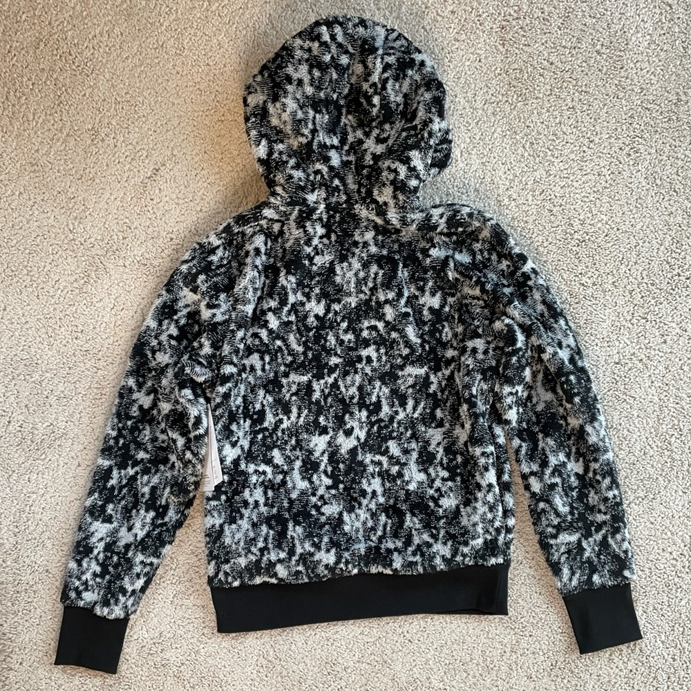 Athleta Tugga Sherpa Fuzzy Black White Gray Long Sleeve Hoodie Pullover Size XS - Picture 15 of 15